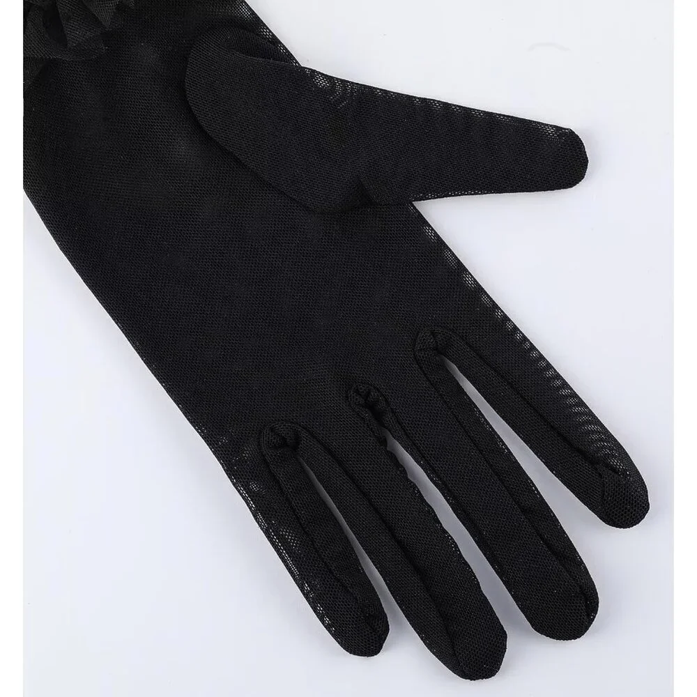 Women's Short Lace Black Tulle Sheer Mesh Tea Party Prom Gloves Banquet Costume